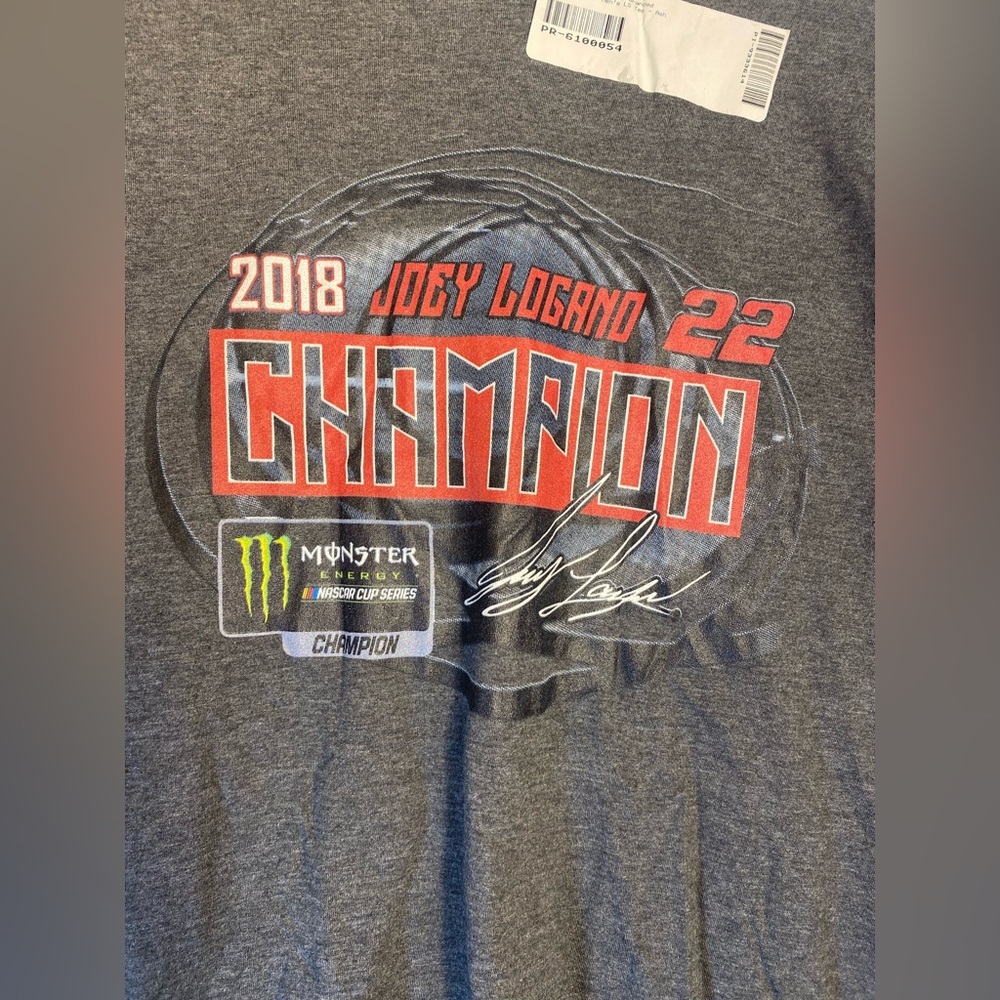 Fanatics Nascar 2018 Joey‎ Logano 22 Champion Gray Long Sleeve T-Shirt Size XXL